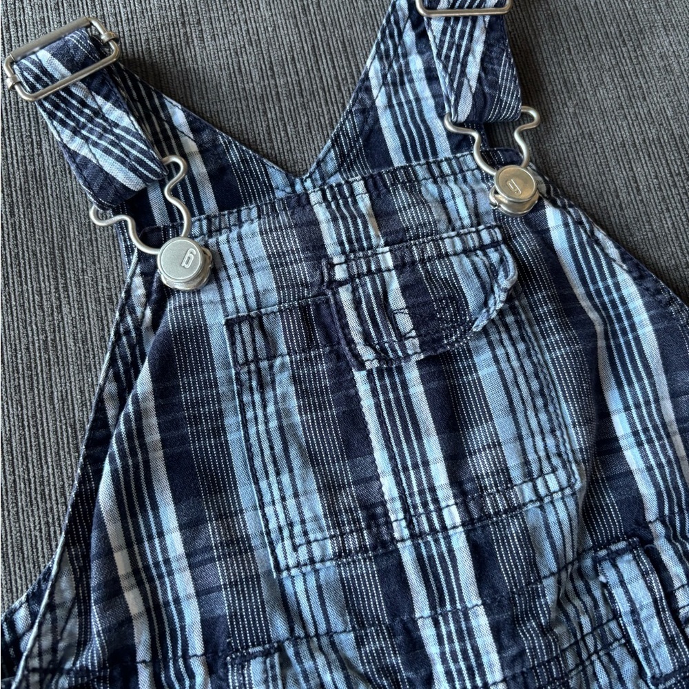 Y2K 2003 Gymboree Blue and White Plaid Overalls 12-18 months - Picture 2 of 7